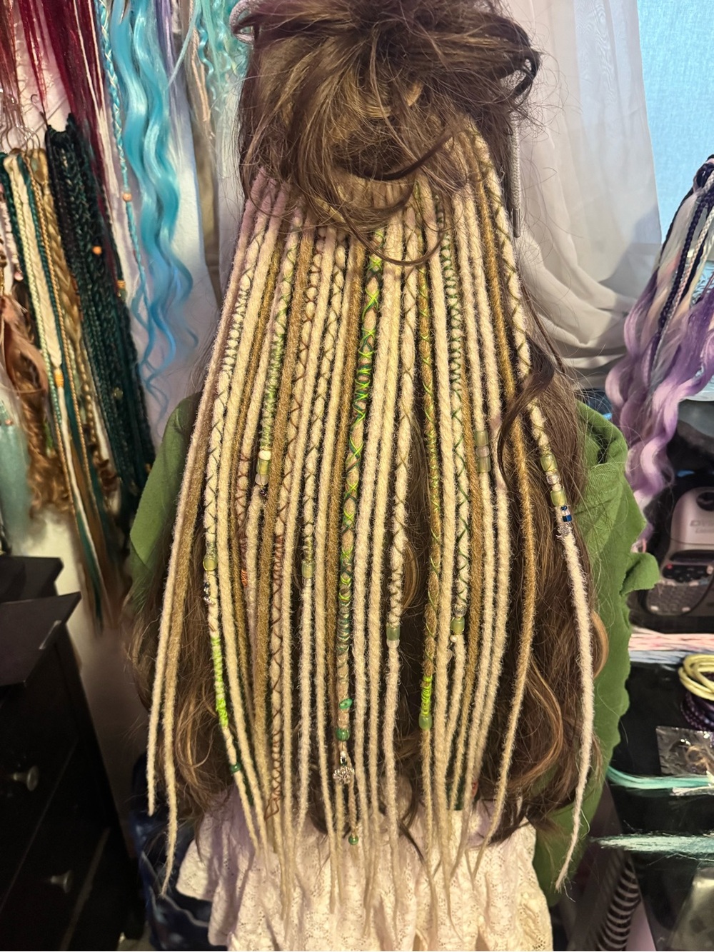 Viking Blonde and Green Dreadlock Extensions - Women Hair